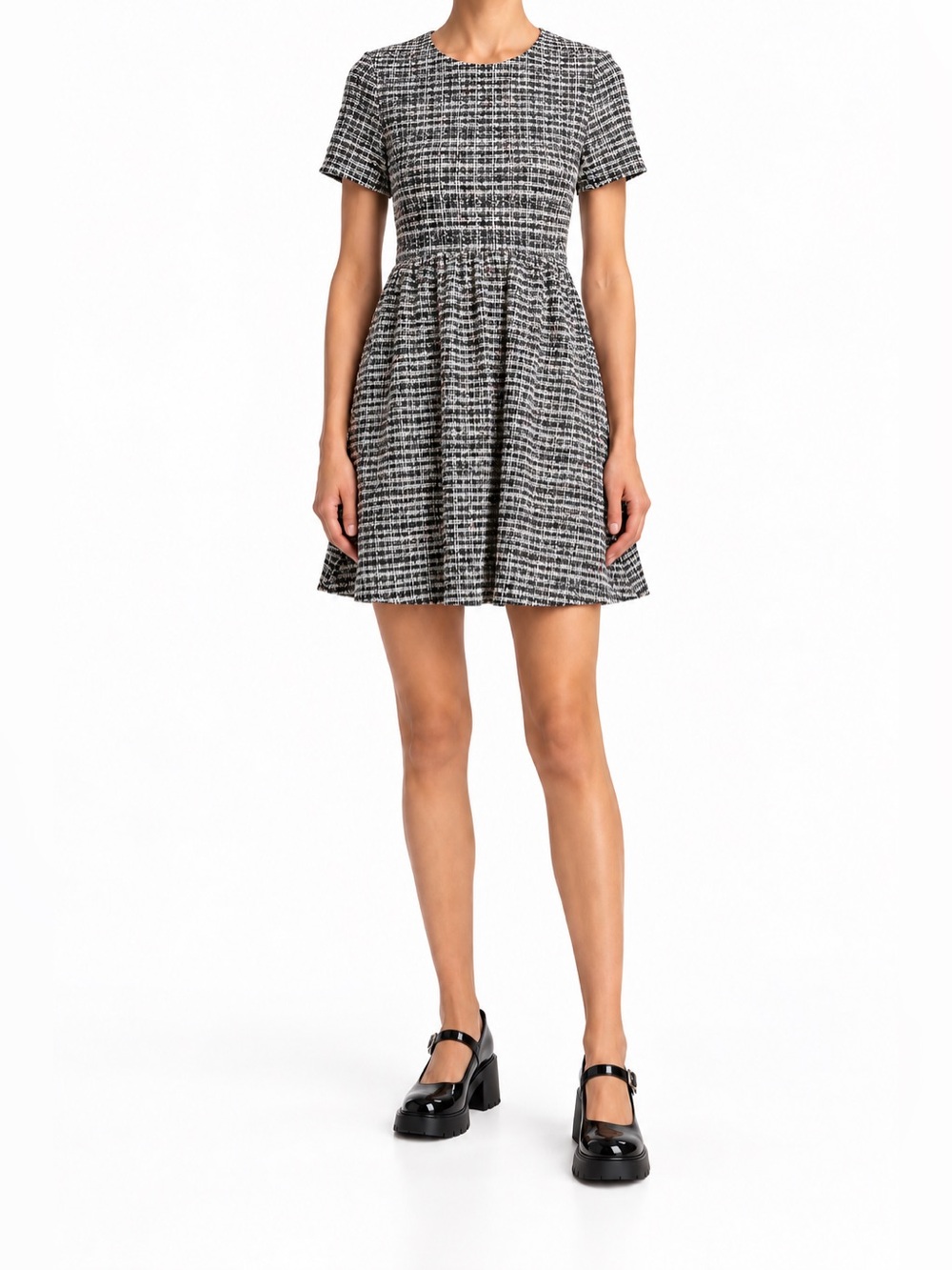 Aqua Black & White Tweed Mini Dress with Flecks of Multicolor Thread, size Small